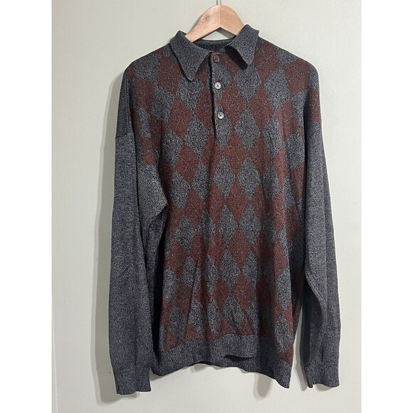 Barry Bricken Other - Barry Bricken Mens 100% Silk Long Sleeve Knit Collared Sweater Shirt Size XLarge